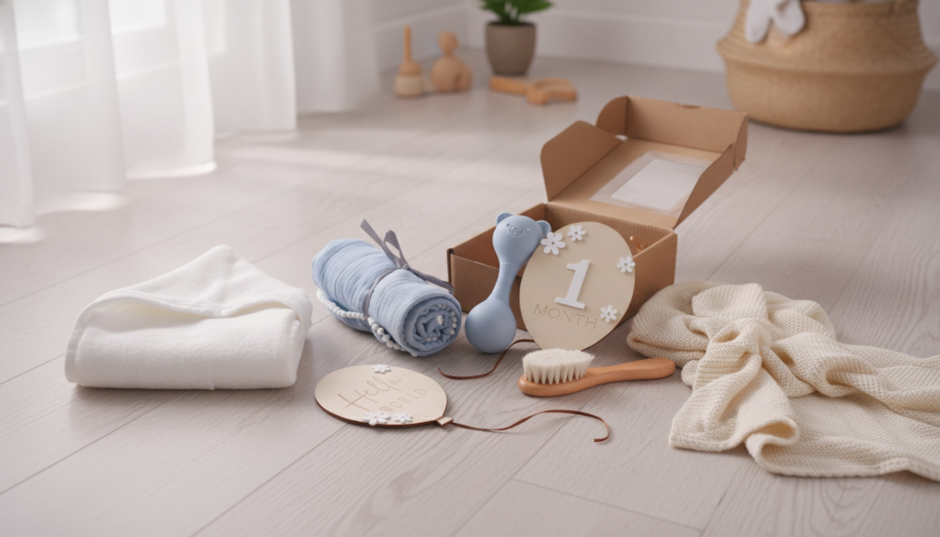 Newborn Gift Set: Bath Towel, Cotton Blanket & Milestones